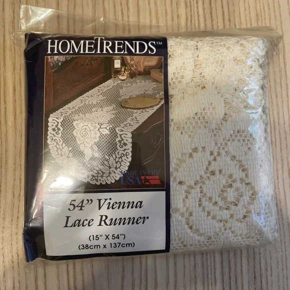 Home Trends 54" Vienna Lace Runner Ivory Made In The USA - Picture 1 of 4